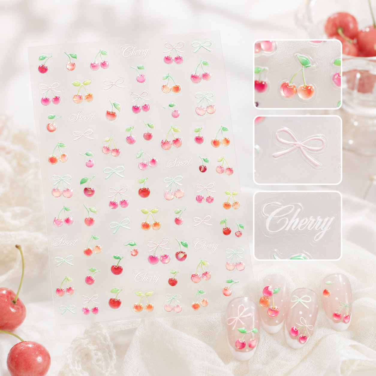 ملصقات أظافر جيلي لطيفة ثلاثية - مراجعة Nail Art Red Cherry وسعره